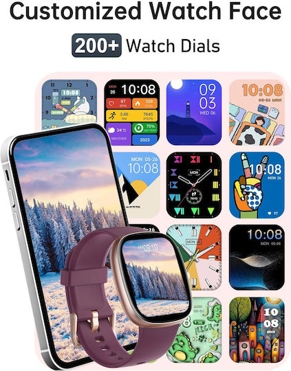 Huakua Smartwatch με Παλμογράφο (Μωβ)