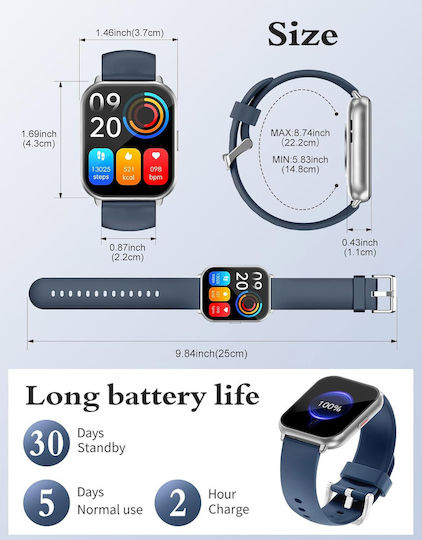 Ruimen D1 Smartwatch with SIM and Heart Rate Monitor (Silver)