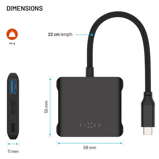 Fixed USB-C Stație de andocare cu HDMI 4K PD Negru (FIXHU-QR-BK)