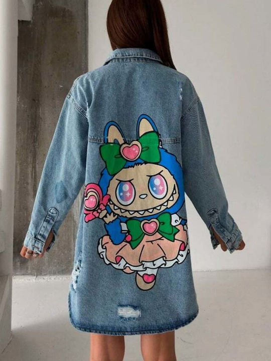 Lungă Jachetă de femei din denim Denim