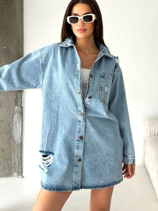 Lungă Jachetă de femei din denim Denim