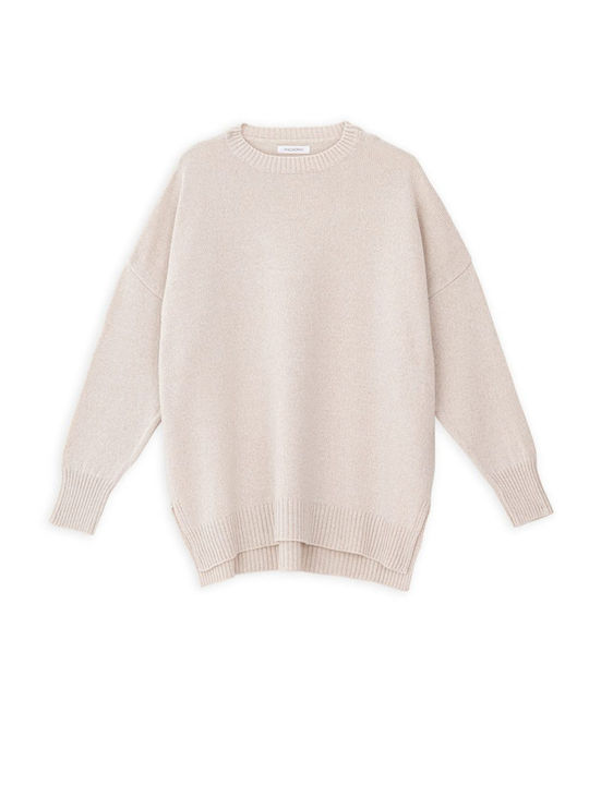 Damen Langarm Pullover Wolle Beige