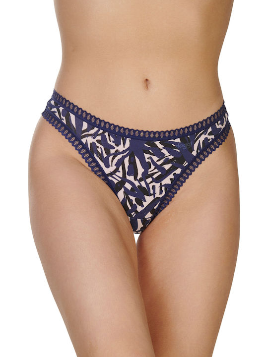 Βαμβακερά Women's String 3Pack Black, Blue, Printed