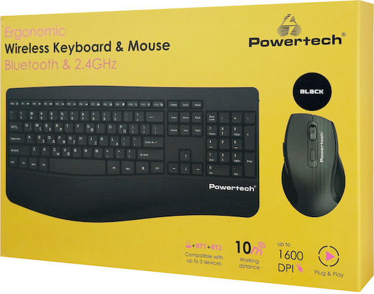 Powertech PT-1490 Безжично Комплект клавиатура и мишка Гръцка Черен