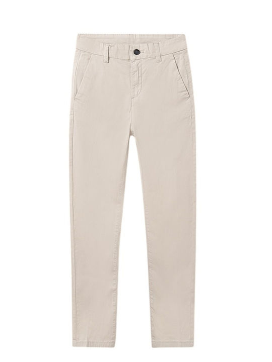 Kids' Chino Fabric Pants Beige Basic