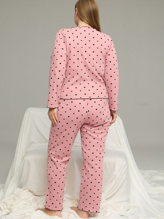 Siyah Inci Set Pijamale pentru Femei Pink