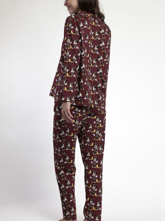 Disney Set Pijamale pentru Femei Bordeaux Minnie Mouse
