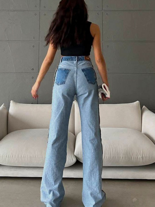 Femei Talie înaltă Din material textil Pantaloni cu Croială Relaxată Cu dungi albastru deschis