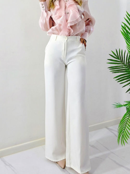 Femei Talie înaltă Din material textil Pantaloni Cu dungi White