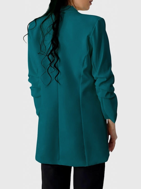 Lung Blazer pentru femei Sacou Dark Turquoise