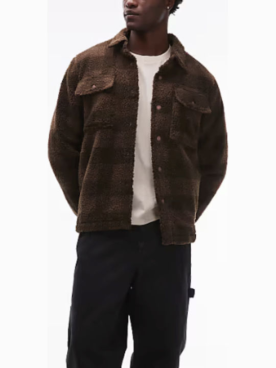 Дълъг Ръкав Фланелен Overshirt Стандартна Кройка Каре Кафяв
