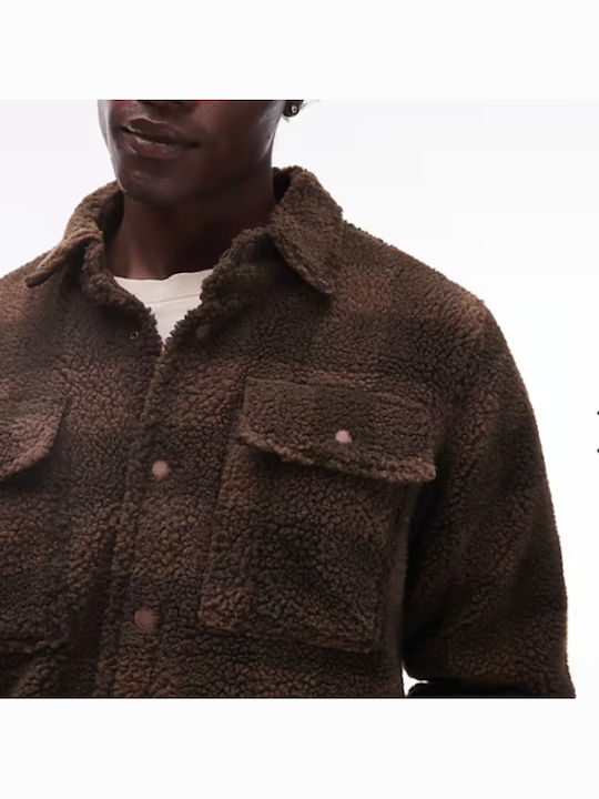 Дълъг Ръкав Фланелен Overshirt Стандартна Кройка Каре Кафяв