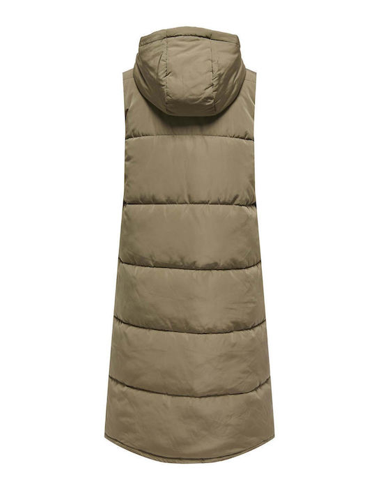 Lungă Jachetă de femei Fără mâneci Puffer Kaki