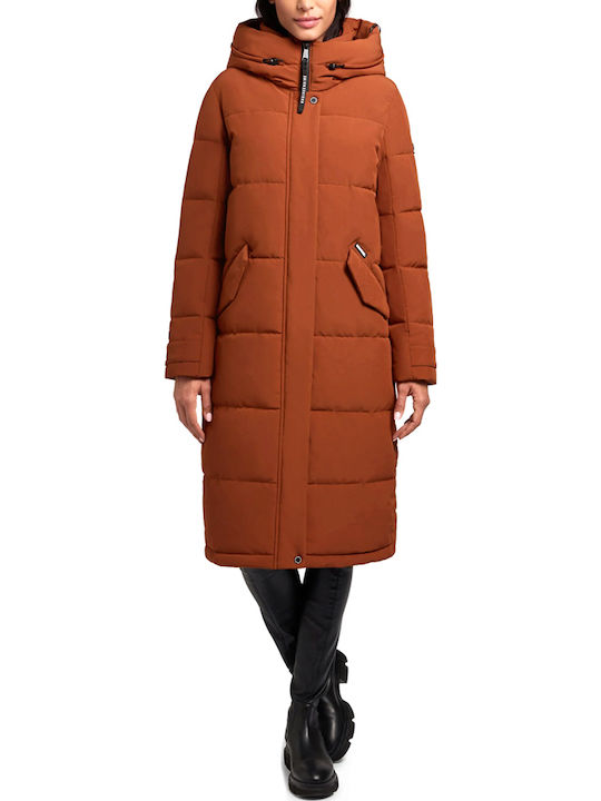 Khujo Women's Long Puffer Jacket for Winter with Hood Brown