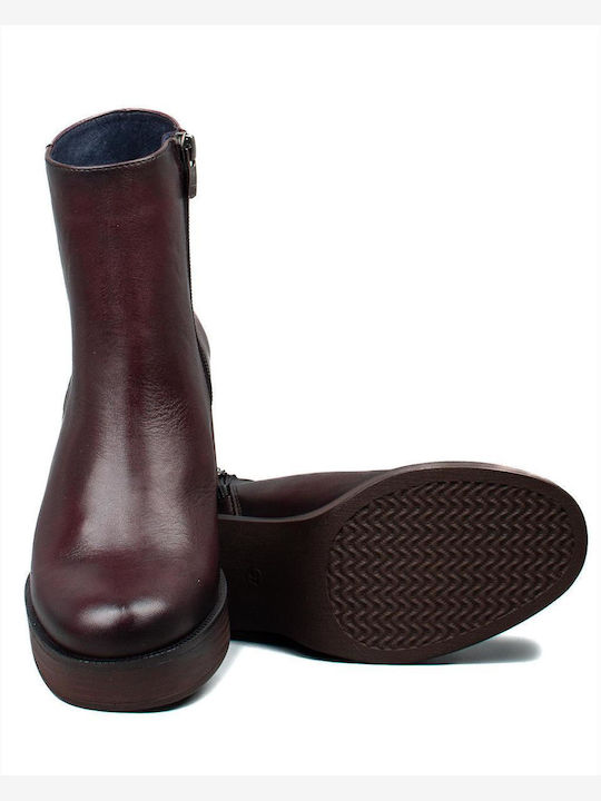 Leather Women's Ankle Boots Burgundy