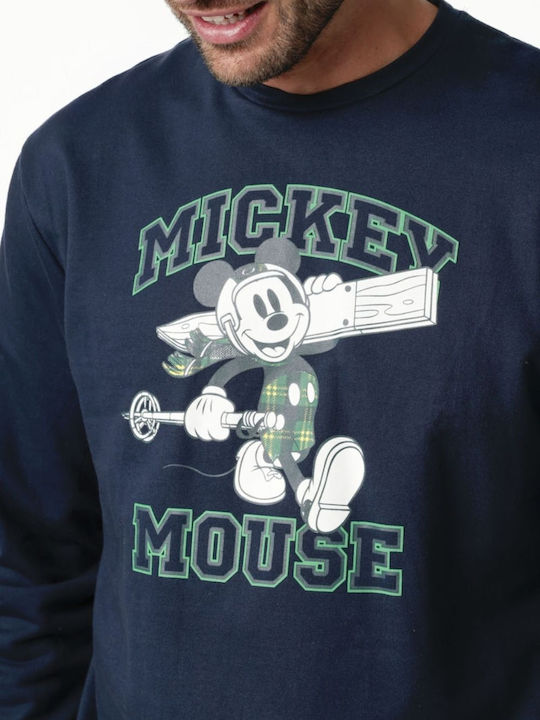 Disney "mickey Mouse" Men's Winter Checked Pajamas Set Blue