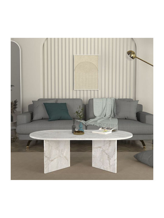 Oval Central Coffee Table Cortado Wooden White Marble Effect 120x60x39.6cm