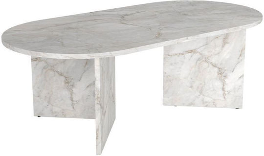 Oval Central Coffee Table Cortado Wooden White Marble Effect 120x60x39.6cm