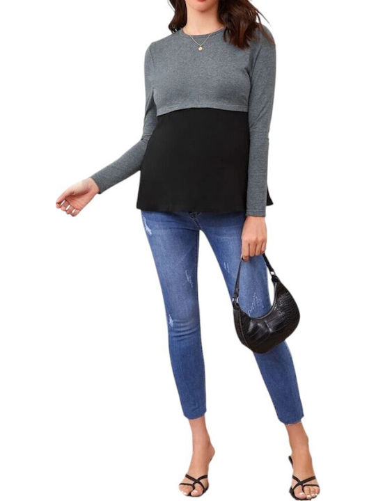 Black-Gray Long Sleeve Nursing-Maternity Top Queen Mother