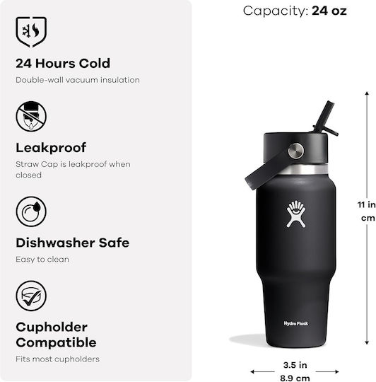 Hydro Flask Wide Mouth Бутилка Термос Неръждаема Стомана Без BPA 710ml Trillium с Сламка