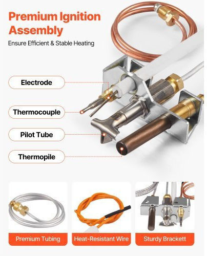 Vevor Gas Pilot Assembly Oe 4021-732 25660 Fireplace Gas Pilot Assembly Natural Gas Ignition Replacement Pilot Tube Thermocouple Thermopile Wires Compatible Heatilator Models