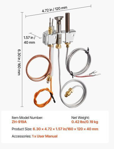 Vevor Gas Pilot Assembly Oe 4021-732 25660 Fireplace Gas Pilot Assembly Natural Gas Ignition Replacement Pilot Tube Thermocouple Thermopile Wires Compatible Heatilator Models