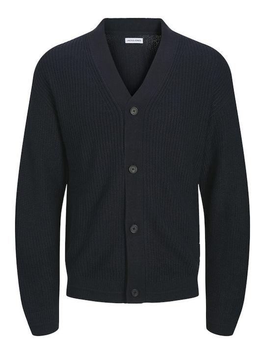 Men's Knitted Cardigan with Buttons Navy Blue