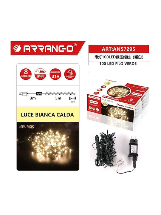 100 Lights LED 10m. Warm White Battery in String 1pcs
