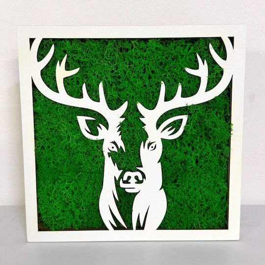 Forest Deer Painting Stabilized Natural Moss Green
