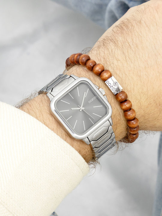 Oozoo Timepieces Ανδρικό Ρολόι Μπαταρίας με Ασημί Μεταλλικό Μπρασελέ