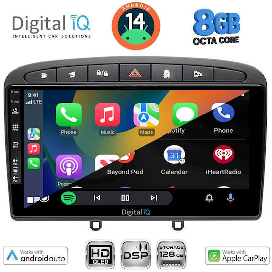 Digital IQ Car Audio System for Peugeot 308 / RCZ 2007-2012 (Bluetooth/USB/AUX/WiFi/GPS/Apple-Carplay/Android-Auto) with Touch Screen 9"