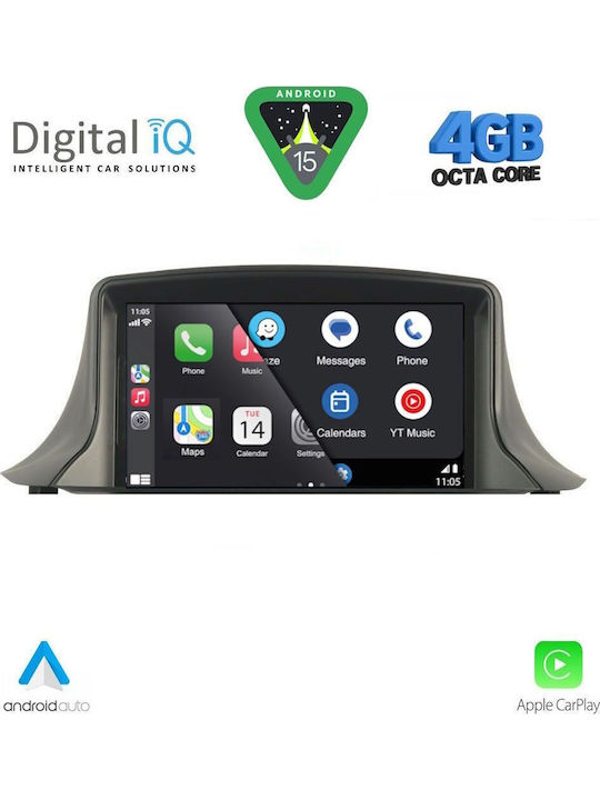 Digital IQ Car Audio System for Renault Megane 2009-2015 (Bluetooth/USB/AUX/WiFi/GPS/Apple-Carplay/Android-Auto) with Touch Screen 7"