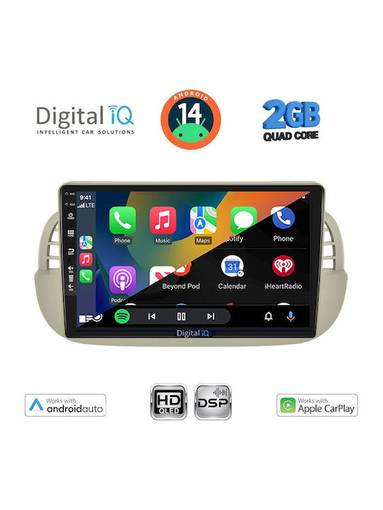 Digital IQ Auto-Audiosystem für Fiat 500 2007-2015 (Bluetooth/USB/AUX/WiFi/GPS/Apple-Carplay/Android-Auto) mit Touchscreen 9"