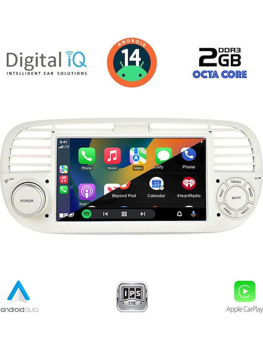 Digital IQ Car Audio System for Fiat 500 2007-2015 (Bluetooth/USB/AUX/WiFi/GPS/Apple-Carplay/Android-Auto) with Touch Screen 7"