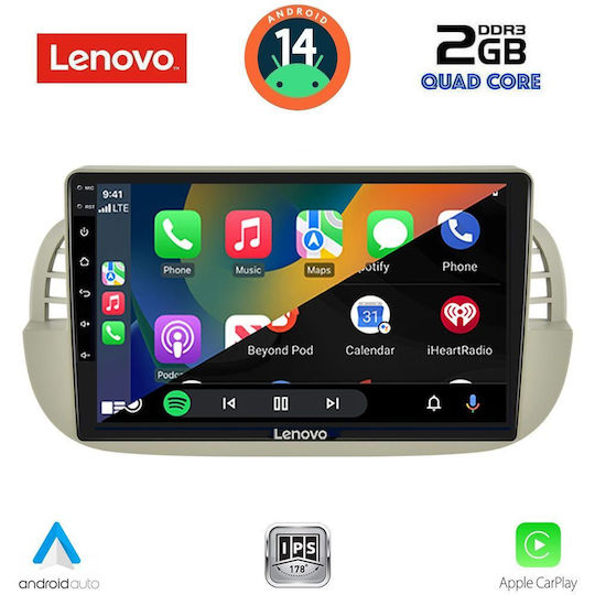 Lenovo Ηχοσύστημα Αυτοκινήτου για Fiat 500 2007-2015 (Bluetooth/USB/AUX/WiFi/GPS/Apple-Carplay/Android-Auto) με Οθόνη Αφής 9"