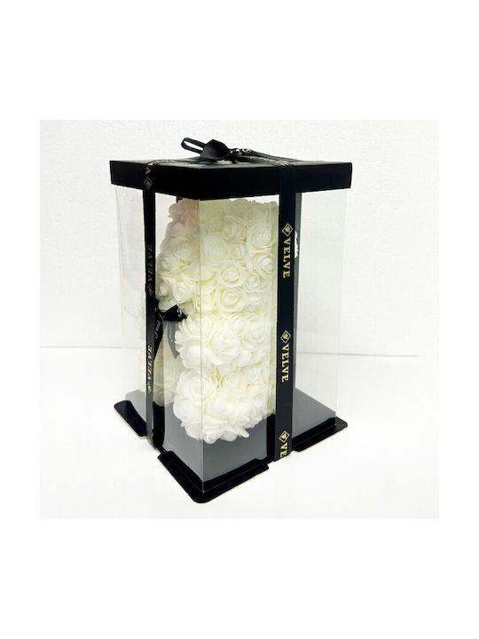 Floral Ursuleț De Pluș Trandafiri Din Spumă 25 Cm Cutie Cadou Decorată Manual Albă