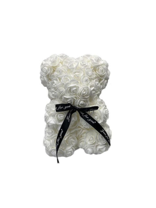 Floral Ursuleț De Pluș Trandafiri Din Spumă 25 Cm Cutie Cadou Decorată Manual Albă