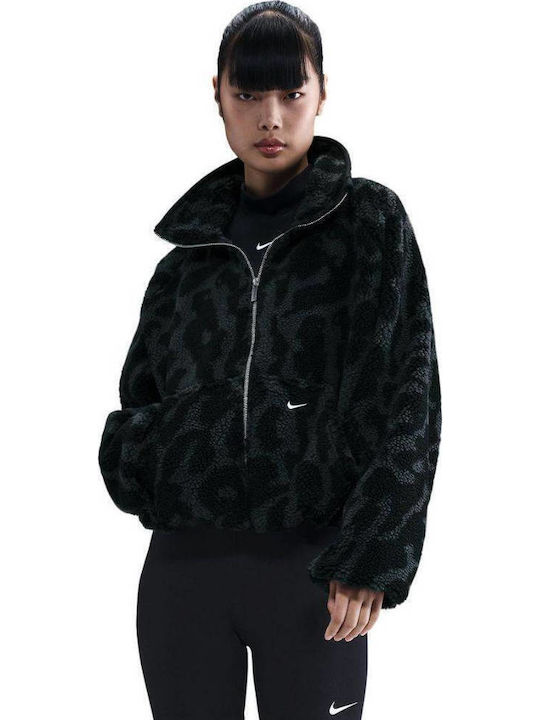 Sportswear Short Women's Cardigan with Zipper Black