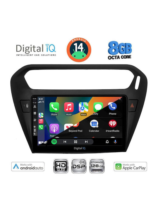 Digital IQ Car Audio System for Peugeot 301 Citroen C-Elysee 2013 (Bluetooth/USB/AUX/WiFi/GPS/Apple-Carplay/Android-Auto) with Touch Screen 9"