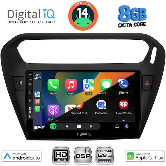 Digital IQ Car Audio System for Peugeot 301 Citroen C-Elysee 2013 (Bluetooth/USB/AUX/WiFi/GPS/Apple-Carplay/Android-Auto) with Touch Screen 9"
