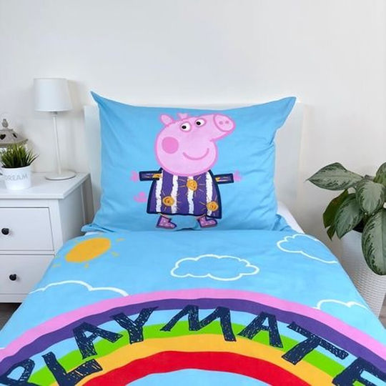 Halantex Halantex Kinderbettbezug Set Einzel mit Kissenbezug Baumwolle Hellblau 137x200cm