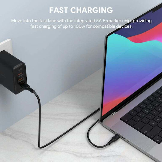 Aukey Braided USB 2.0 Cable USB-C male - USB-C 100W PD Μαύρο 1m CB-KCC101