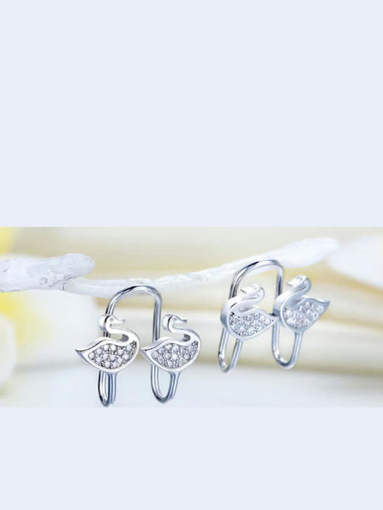 Клип Маншети Обици Бикини Дънки Лебед Кристали Swarovski Бели Позлатени 18к Mara