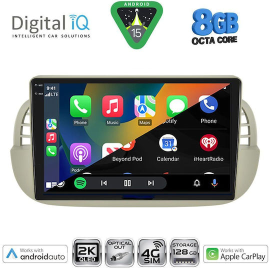 Digital IQ Ηχοσύστημα Αυτοκινήτου για Fiat 500 2007-2015 (Bluetooth/USB/AUX/WiFi/GPS/Apple-Carplay/Android-Auto) με Οθόνη Αφής 9"