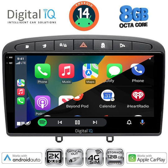 Digital IQ Ηχοσύστημα Αυτοκινήτου για Peugeot 308 / RCZ 2007-2012 (Bluetooth/USB/AUX/WiFi/GPS/Apple-Carplay/Android-Auto) με Οθόνη Αφής 9"