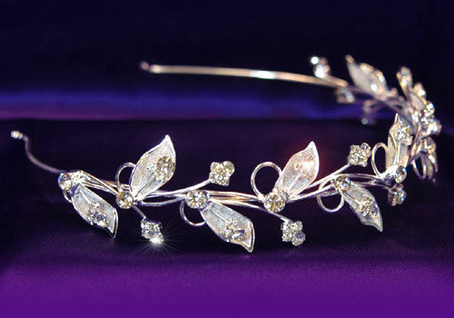 Silver Plated Bridal Wedding Leaf Leaves Crystal Hair Headband Tiara Shemina
