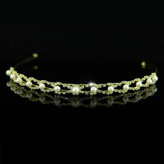 Beautiful Gold-Plated Headband Bride Bridesmaid Party Shiny Crystals Pearls Renee