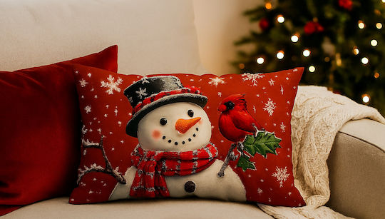 By Queen Limited Festive Edition Pillow Case Snowman & Cardinal 50×30 Cm
