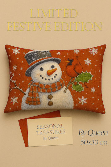 By Queen Limited Festive Edition Pillow Case Snowman & Cardinal 50×30 Cm