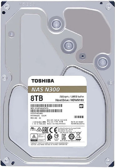 Toshiba N300 Bulk 8TB HDD Hard Drive 3.5" SATA III 7200rpm with 256MB Cache for NAS HDWG480UZSVA
